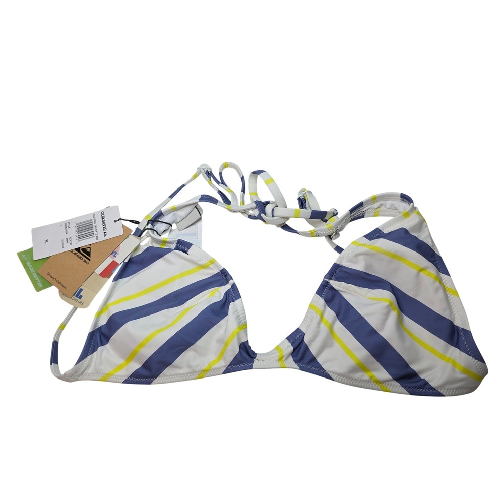 NWT Quiksilver Classic Trilette Top Navy Yellow Striped Bikini XL Sexyโ Surfer
